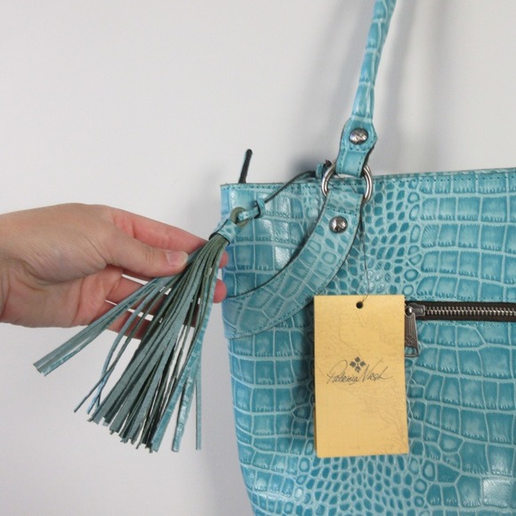 Patricia Nash Abingdon Blue Grass Genuine Leather Tote Bag Croc Embossed 966 - Picture 9 of 16